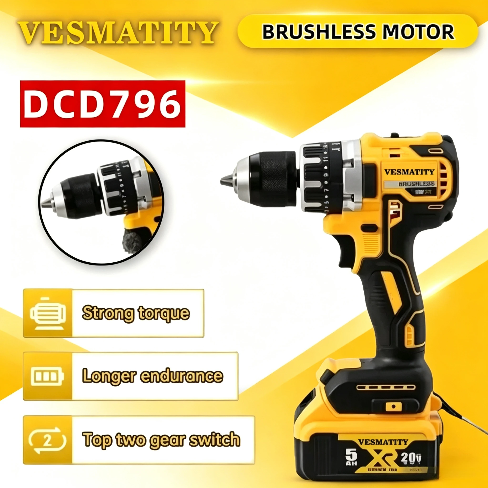 Power Tools Online - DCD796 Brushless Impact Electric Drill Multifunctional
